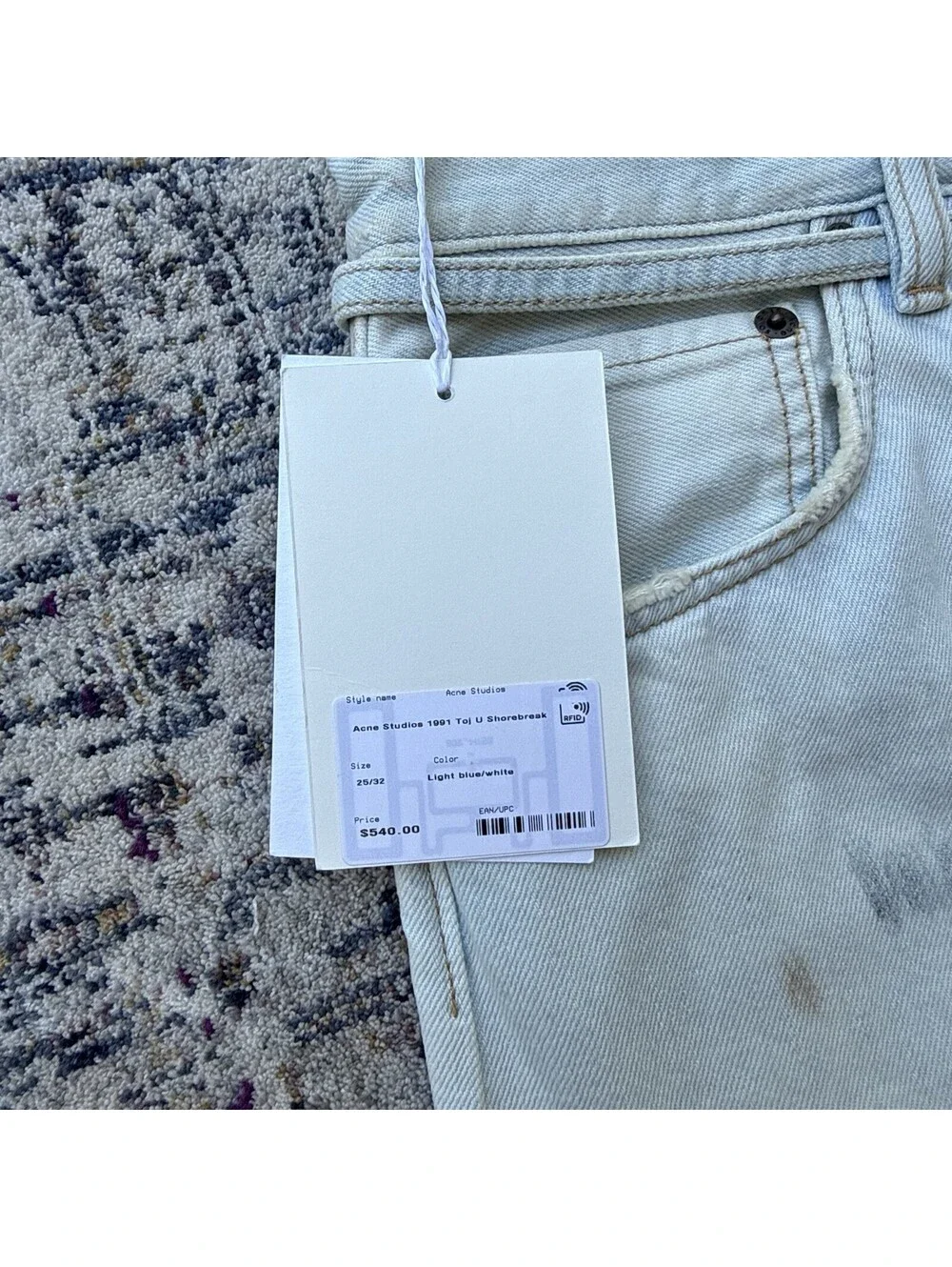 ACNE STUDIOS 1991 Loose Fit Jeans Unisex Size 25x32 Light Blue/White